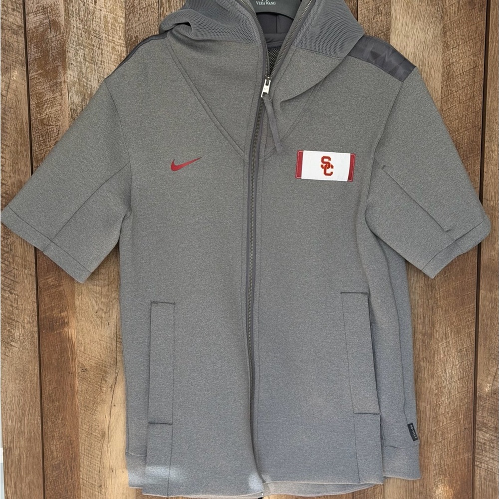 Nike Gray Hooded Jacket with Red Accents